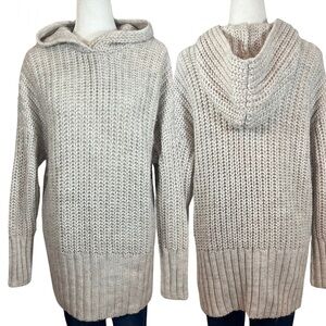 H&M Alpaca Wool Blend Chunky Knit Hooded Tunic Pullover Sweater Beige Medium